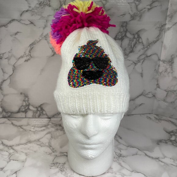 THE CHILDREN'S PLACE Kids Girls Knitted White Winter Hat L/XL (8+) Sequins NWOT - Picture 1 of 8